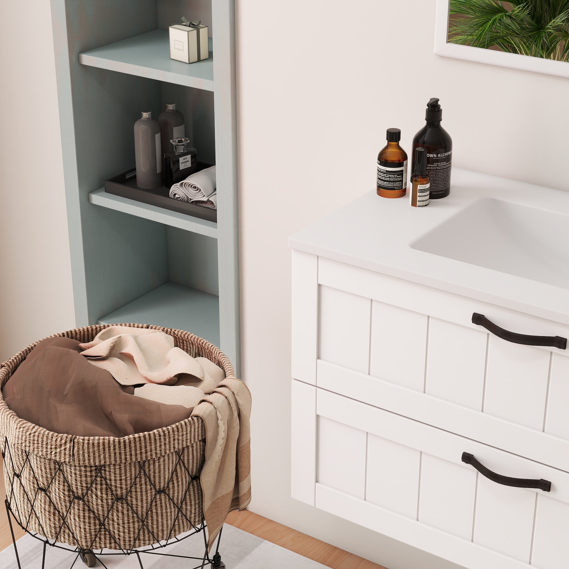 31.5inch Modern Style Bathroom Cabinet, Double Drawer With Decor Line,Wall-Mounted Bathroom Vanity with Basin & Mirror,Soft-Close System,Solide Wood,for Bathroom,White