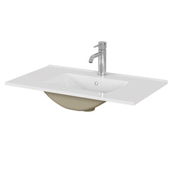 32-Inch White Ceramic Bathroom Sink, Fits 32-Inch Vanity,Pre-Drilled Faucet Hole,Modern Minimalist Design,Durable & Easy to Clean