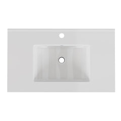 32-Inch White Ceramic Bathroom Sink, Fits 32-Inch Vanity,Pre-Drilled Faucet Hole,Modern Minimalist Design,Durable & Easy to Clean