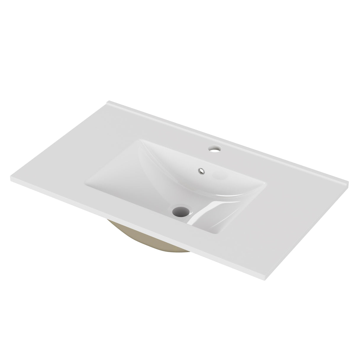 32-Inch White Ceramic Bathroom Sink, Fits 32-Inch Vanity,Pre-Drilled Faucet Hole,Modern Minimalist Design,Durable & Easy to Clean