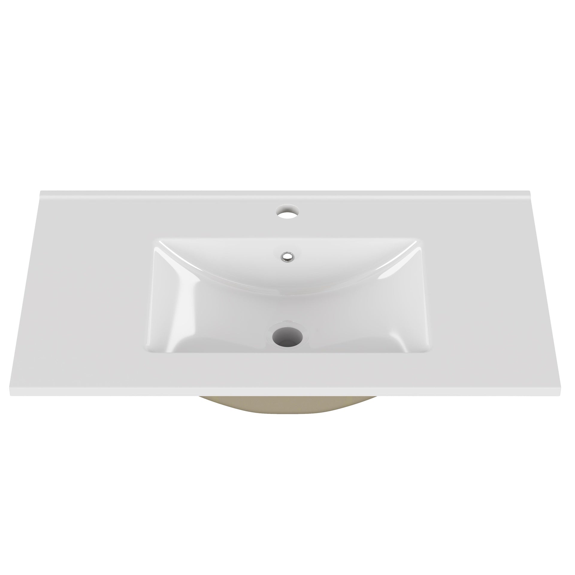 32-Inch White Ceramic Bathroom Sink, Fits 32-Inch Vanity,Pre-Drilled Faucet Hole,Modern Minimalist Design,Durable & Easy to Clean