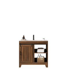 RIKA 36" Bathroom Vanity with Sink, Freestanding Farmhouse Style Bathroom Storage Cabinet with Sliding Barn Door and Shelves, Sintered Stone Countertop and Ceramic Basin, Dark Walnut Woodgrain Color