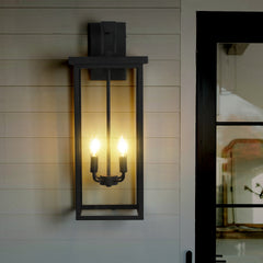 26"(H) 1ps Modern Outdoor Wall Lanterns with Black Metal Frame and Clear Glass, 4 E12 Bulb Socket, Weatherproof Wall Sconces for Porch, Garden, Patio (No Bulbs)
