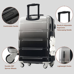 Luggage Set of 3, 20-inch with USB Port, Airline Certified Carry-on Luggage  , ABS+PC Hard Shell Luggage with Spinner Wheels,black