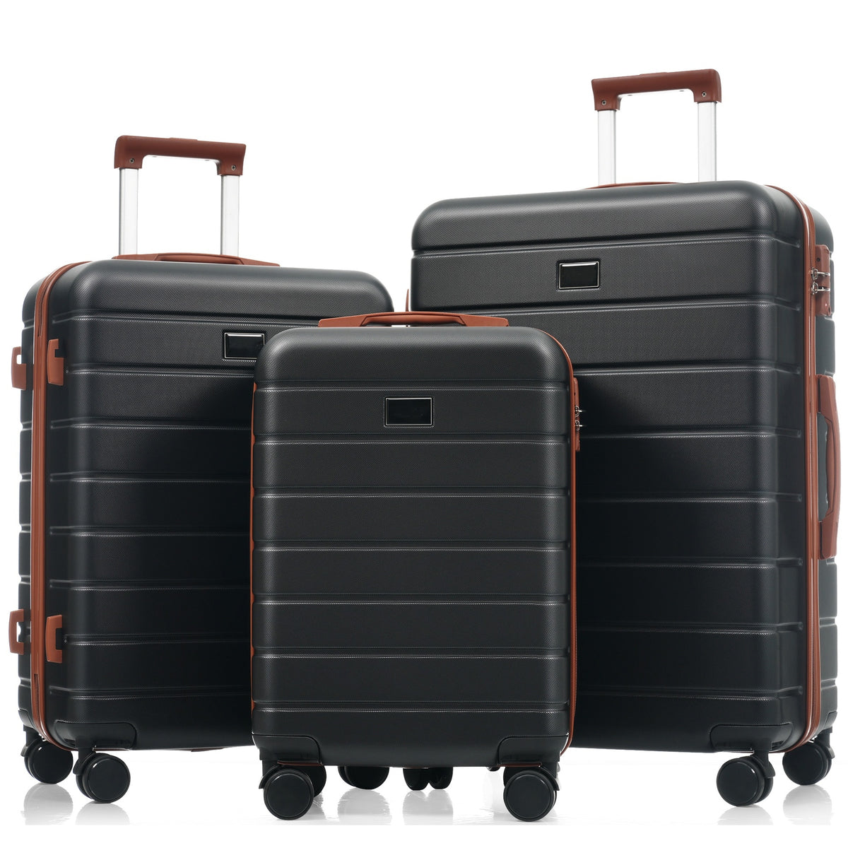 Premium ABS Travel Luggage Set , 3-Piece TSA Lock Suitcase Ensemble with 20, 24, and 28 Inch Sizes with 360° Spinner Wheels, black and brown
