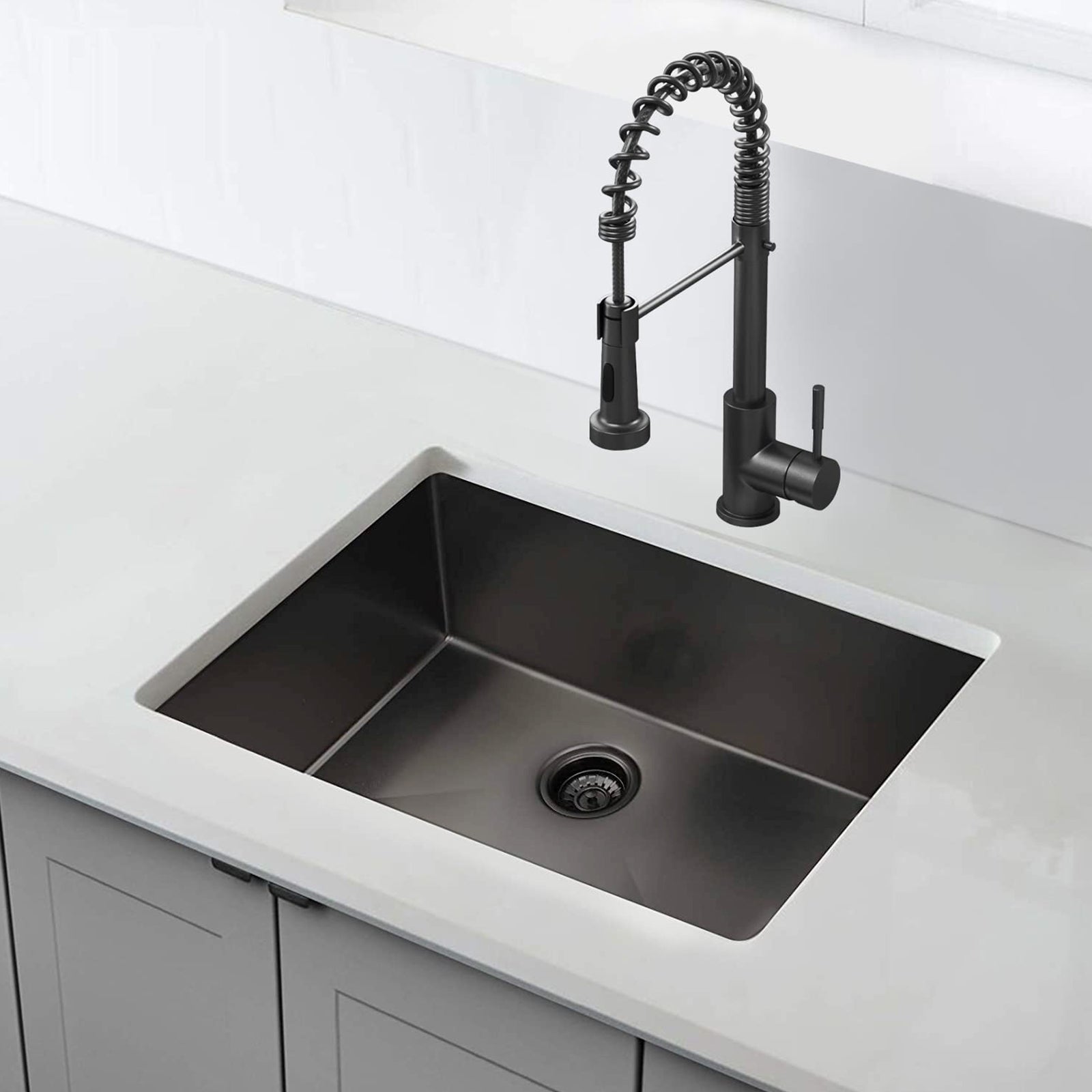 32x19 inch  Undermount Kitchen Sink 16 Gauge Stainless Steel Single Bowl Kitchen Sink Gunmetal Black