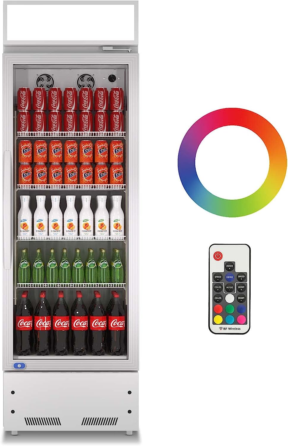 Refrigeration Glass 1 Door Upright Display Beverage Cooler Merchandiser with LED Lighting, 16.5 Cubic Ft., ETL Approved, Silver