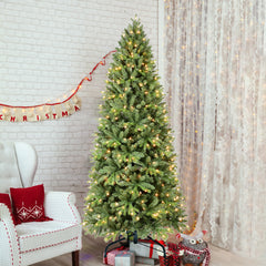8FT Christmas Tree with 1847 Tips and 600 Warm White LED Lights – PVC+PE Mixed Branches, Hinged Structure for Easy Setup, Metal Stand for Strong Support, Lush Holiday Decoration