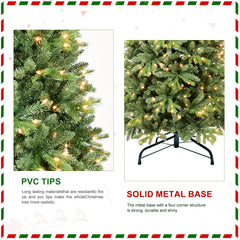 8FT Christmas Tree with 1847 Tips and 600 Warm White LED Lights – PVC+PE Mixed Branches, Hinged Structure for Easy Setup, Metal Stand for Strong Support, Lush Holiday Decoration