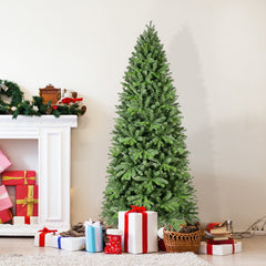 9FT Christmas Tree with 2435 PE+PVC Tips – Full-Bodied Holiday Tree with Hinged Branches, Easy Assembly, Stable Metal Stand, Classic Green Xmas Decoration