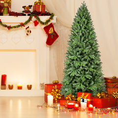 9FT Christmas Tree with 2435 PE+PVC Tips – Full-Bodied Holiday Tree with Hinged Branches, Easy Assembly, Stable Metal Stand, Classic Green Xmas Decoration