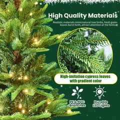 5ft Christmas Tree with 180 Warm White LED Lights, 502 PE+PVC Tips, Auto-Unfold Memory Wire, Hinged Structure & Stable Metal Stand – Easy Assembly Holiday Tree