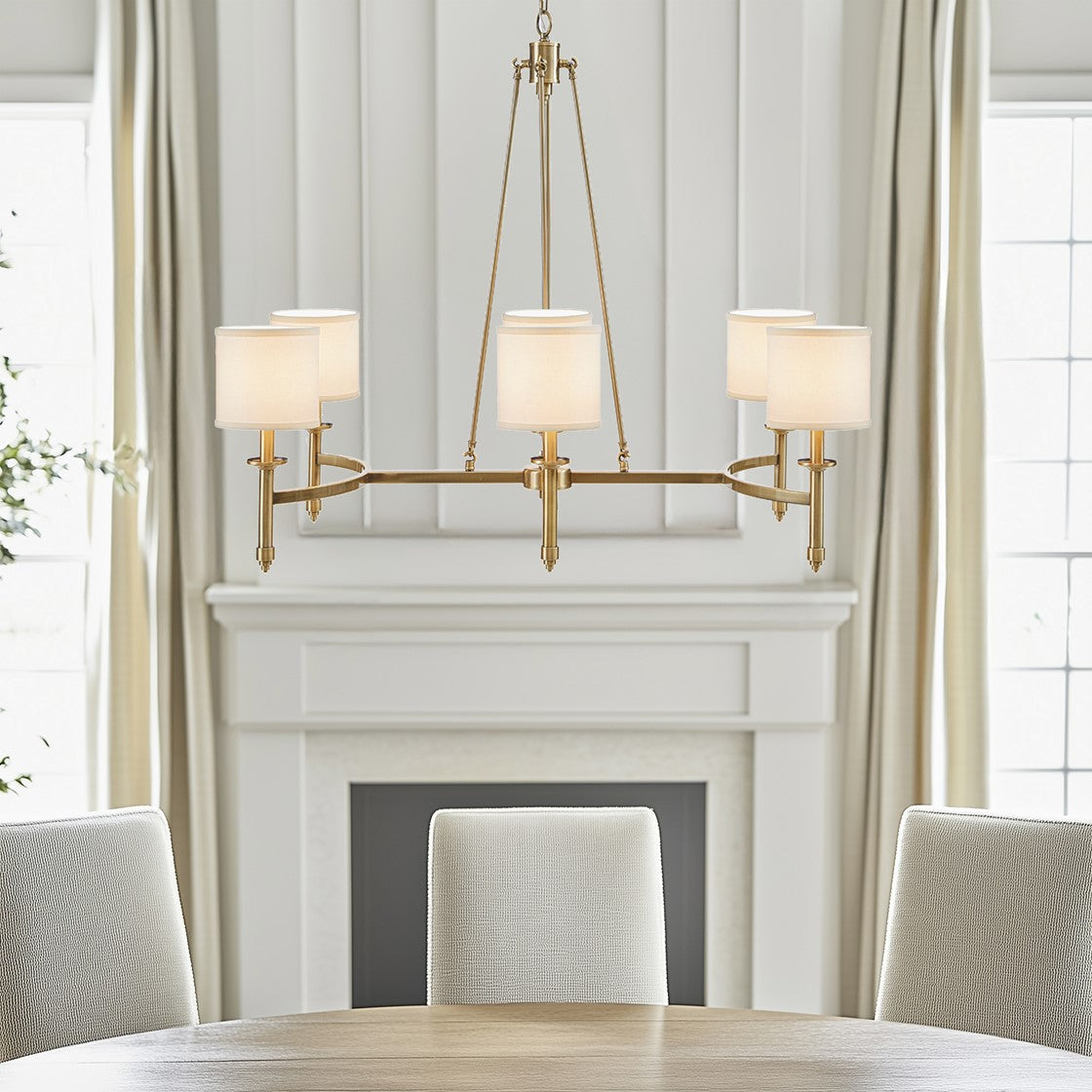 6-light Chandelier with Fabric Drum Shades Antique Gold See below
