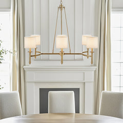 6-light Chandelier with Fabric Drum Shades Antique Gold See below