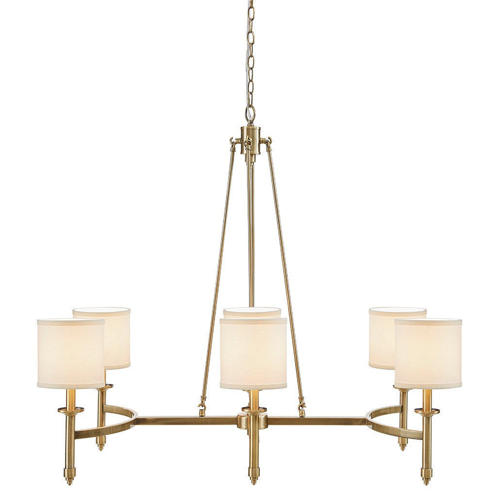 6-light Chandelier with Fabric Drum Shades Antique Gold See below