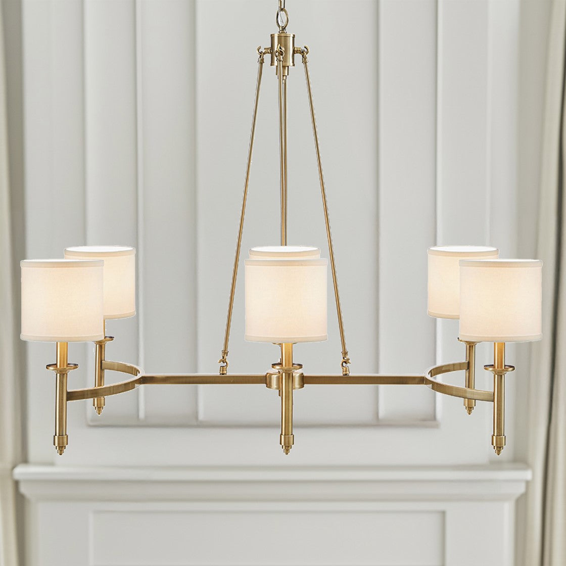 6-light Chandelier with Fabric Drum Shades Antique Gold See below