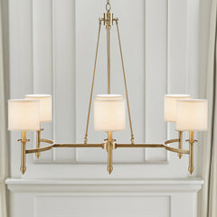 6-light Chandelier with Fabric Drum Shades Antique Gold See below