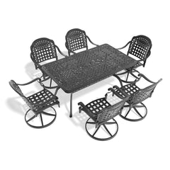 7-Piece All-Weather Cast Aluminum Dining Set, Include 6 Swivel Chairs and Rectangular Table With Black Frame (same sku:W1710S00354)