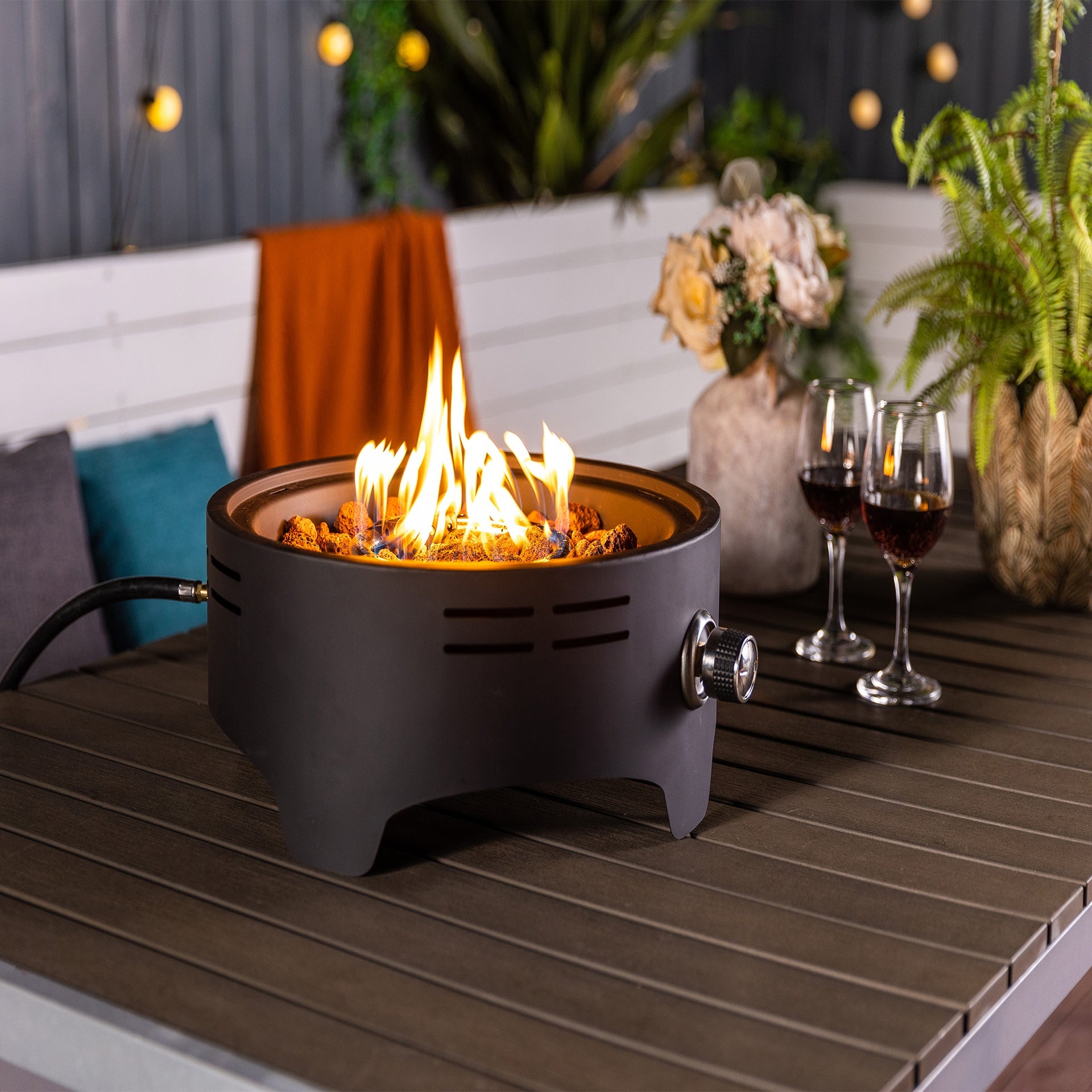 15" Propane Tabletop Gas Fire Pit, 40000 BTU Round Steel Fire Pit For Outdoor Living Room Garden Balcony -Black
