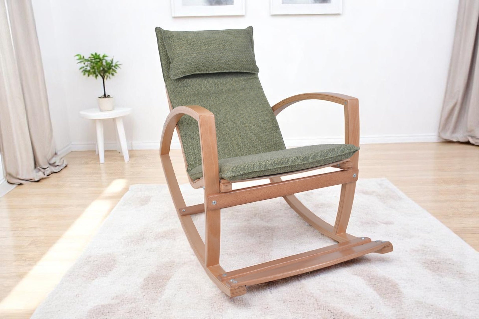 Modern Rocking Chair, Modern Accent Rocker Armchair With Wooden Frame, Upholstered High Back Wooden Rocking Chair for Contemporary Living Spaces, Green