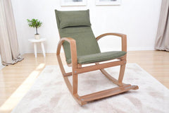 Modern Rocking Chair, Modern Accent Rocker Armchair With Wooden Frame, Upholstered High Back Wooden Rocking Chair for Contemporary Living Spaces, Green