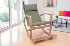 Modern Rocking Chair, Modern Accent Rocker Armchair With Wooden Frame, Upholstered High Back Wooden Rocking Chair for Contemporary Living Spaces, Green