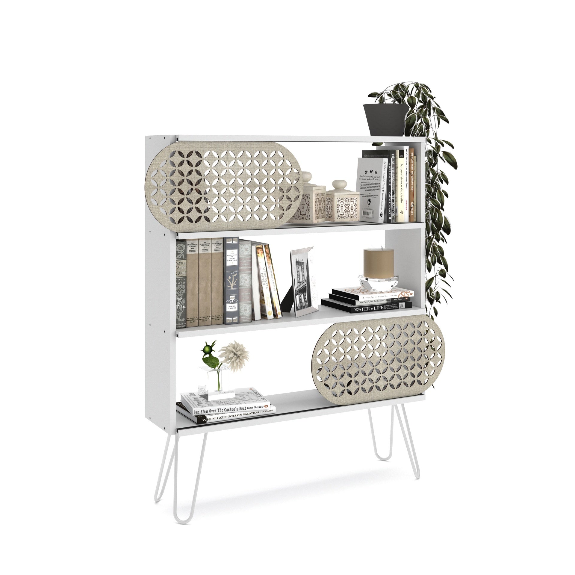 Illia Modern 3-Tier Bookcase Open Bookshelf, Metal Leg, Wood Frame, Multi-Purpose Shelf for Living Room, Home Office, Kids Room