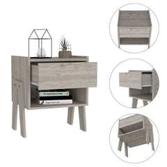 Nightstand Ferku, Open Shelf, One Drawer, Light Gray Finish