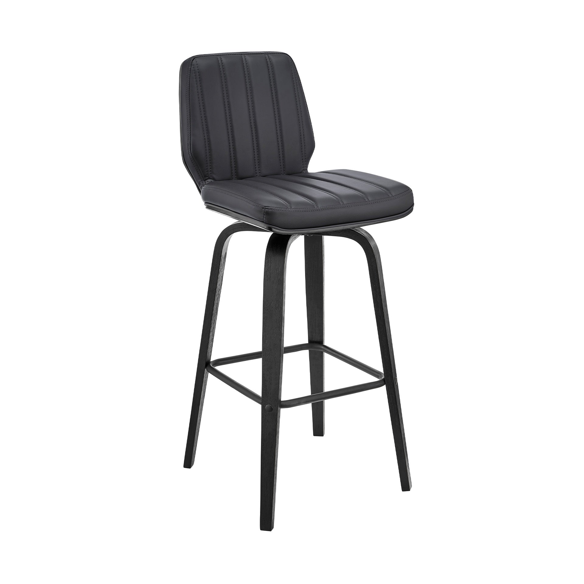 Quorin 30" Swivel Gray Faux Leather and Black Wood Bar Stool