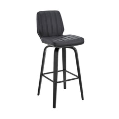 Quorin 30" Swivel Gray Faux Leather and Black Wood Bar Stool