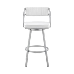Orlen 26" Swivel White Faux Leather and Silver Metal Bar Stool