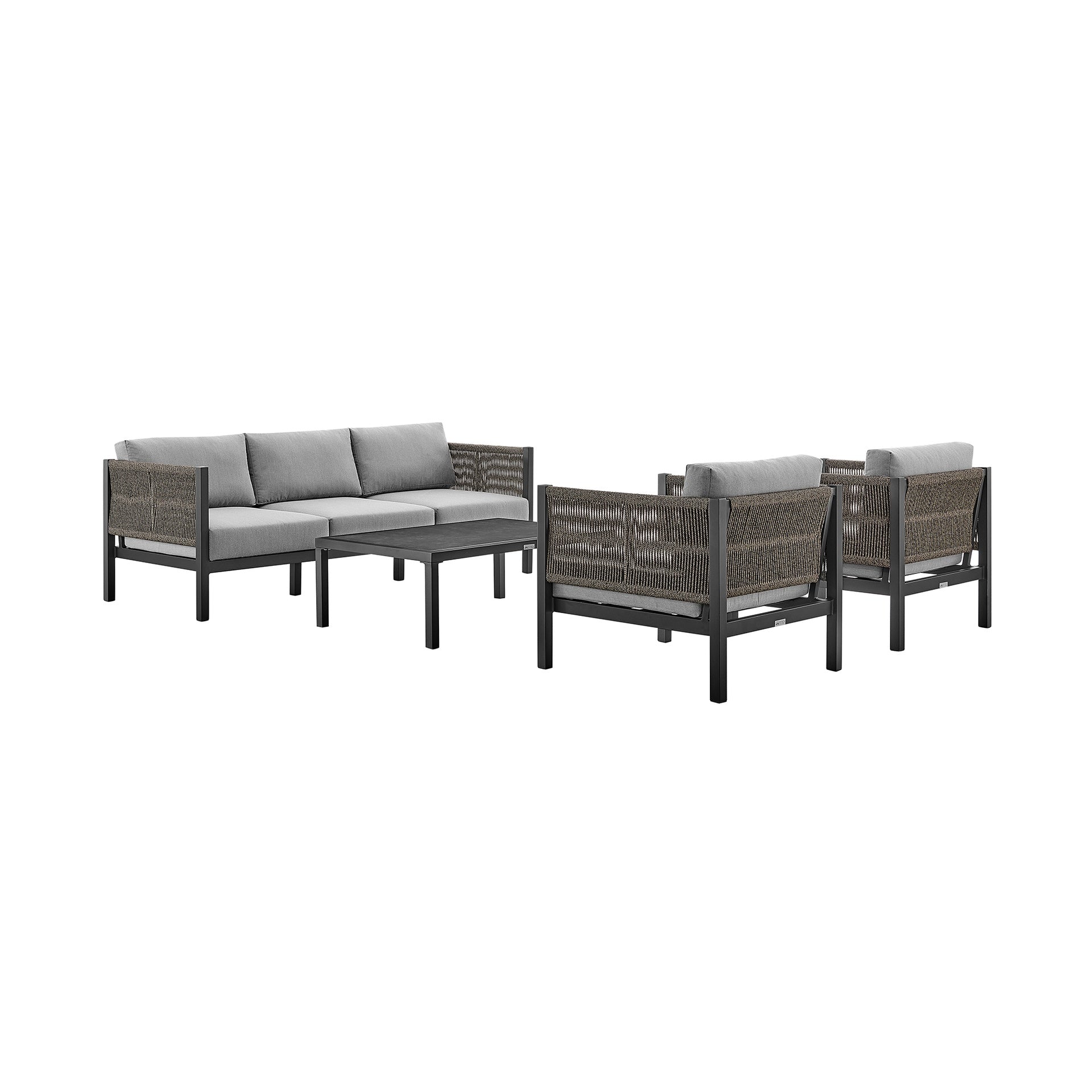 Solenna Aluminum and Rope Outdoor Sofa in Black and Dark Gray