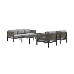 Solenna Aluminum and Rope Outdoor Sofa in Black and Dark Gray