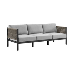 Solenna Aluminum and Rope Outdoor Sofa in Black and Dark Gray