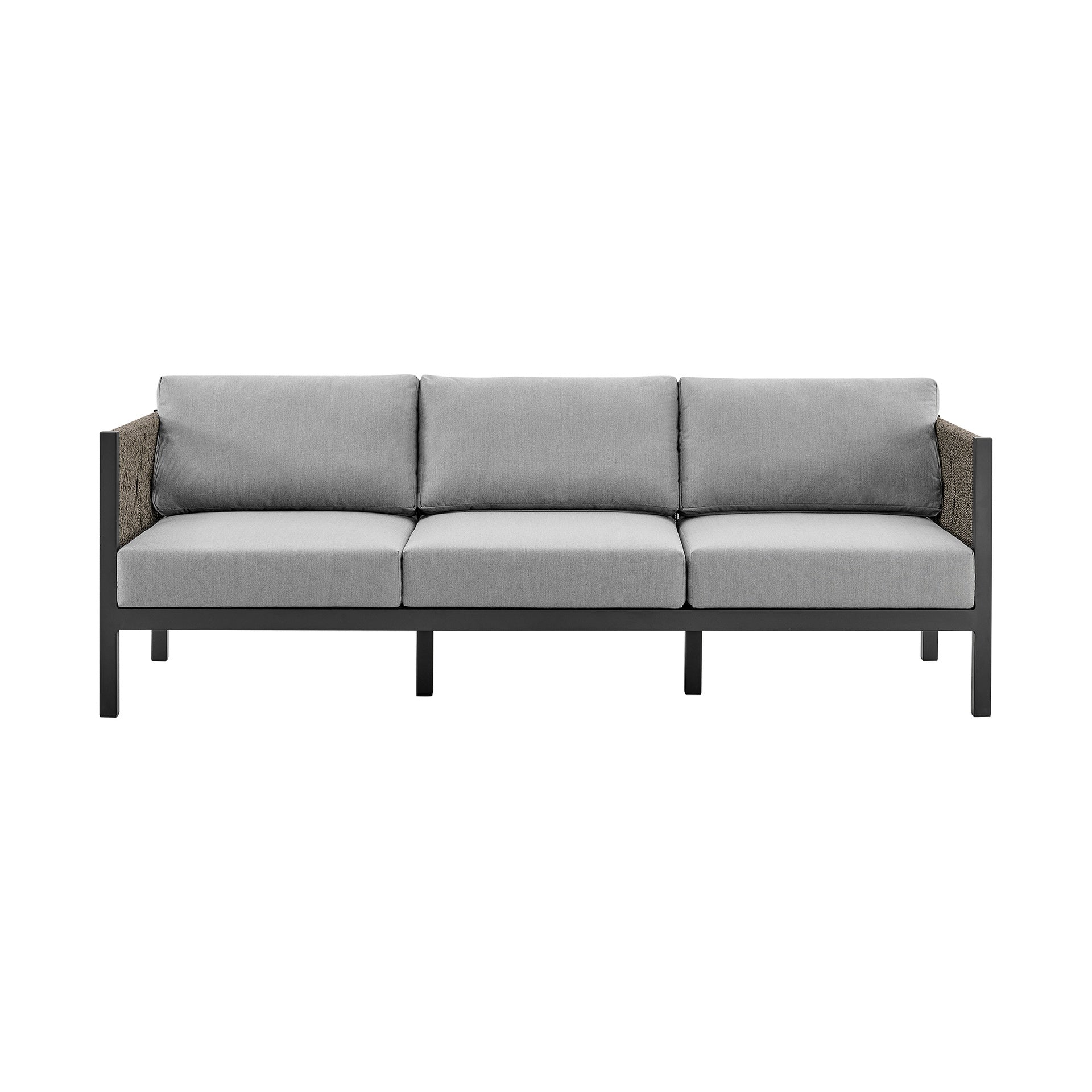 Solenna Aluminum and Rope Outdoor Sofa in Black and Dark Gray