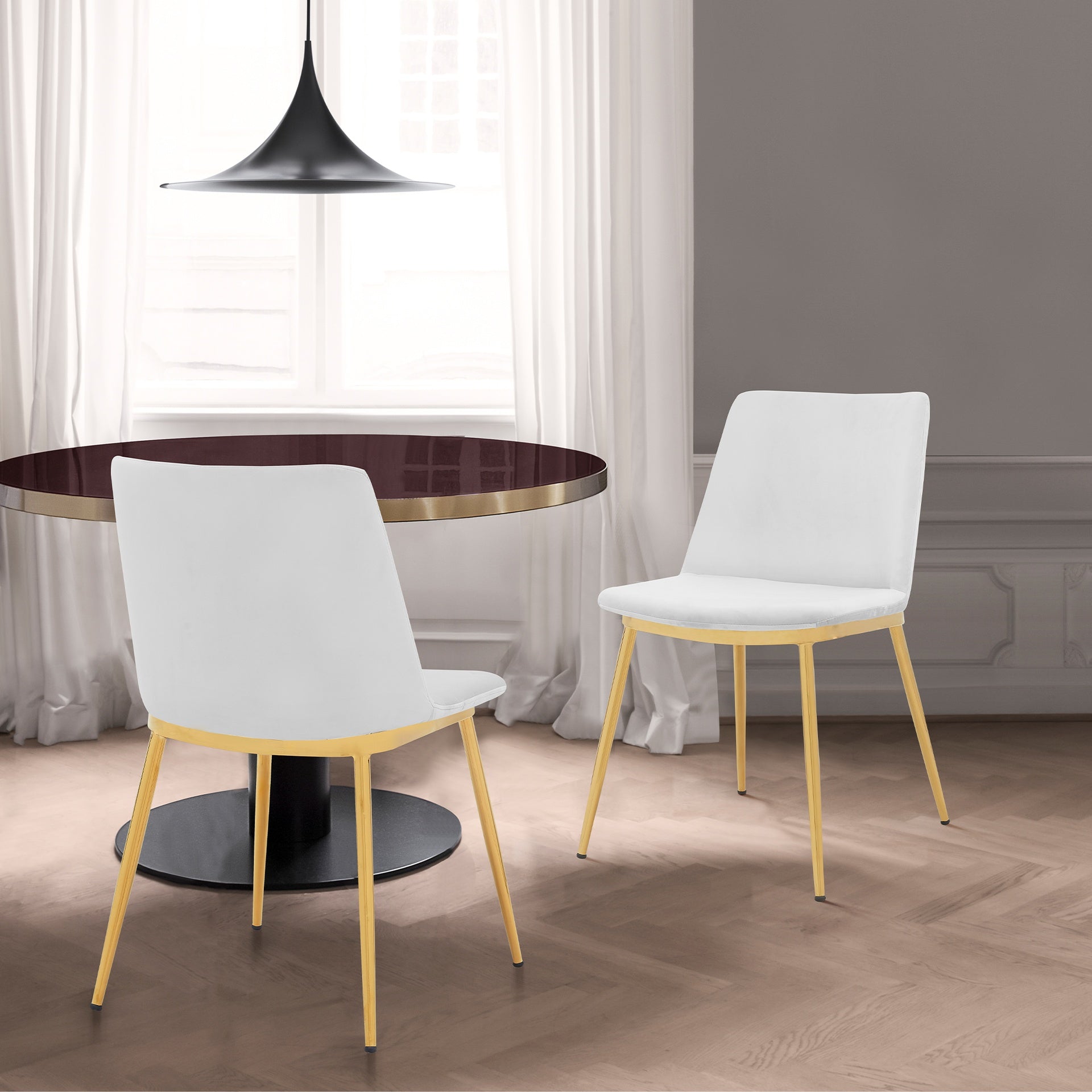 Opalyn Modern White Velvet and Gold Metal Leg Dining Room Chairs - Set of 2
