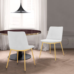 Opalyn Modern White Velvet and Gold Metal Leg Dining Room Chairs - Set of 2