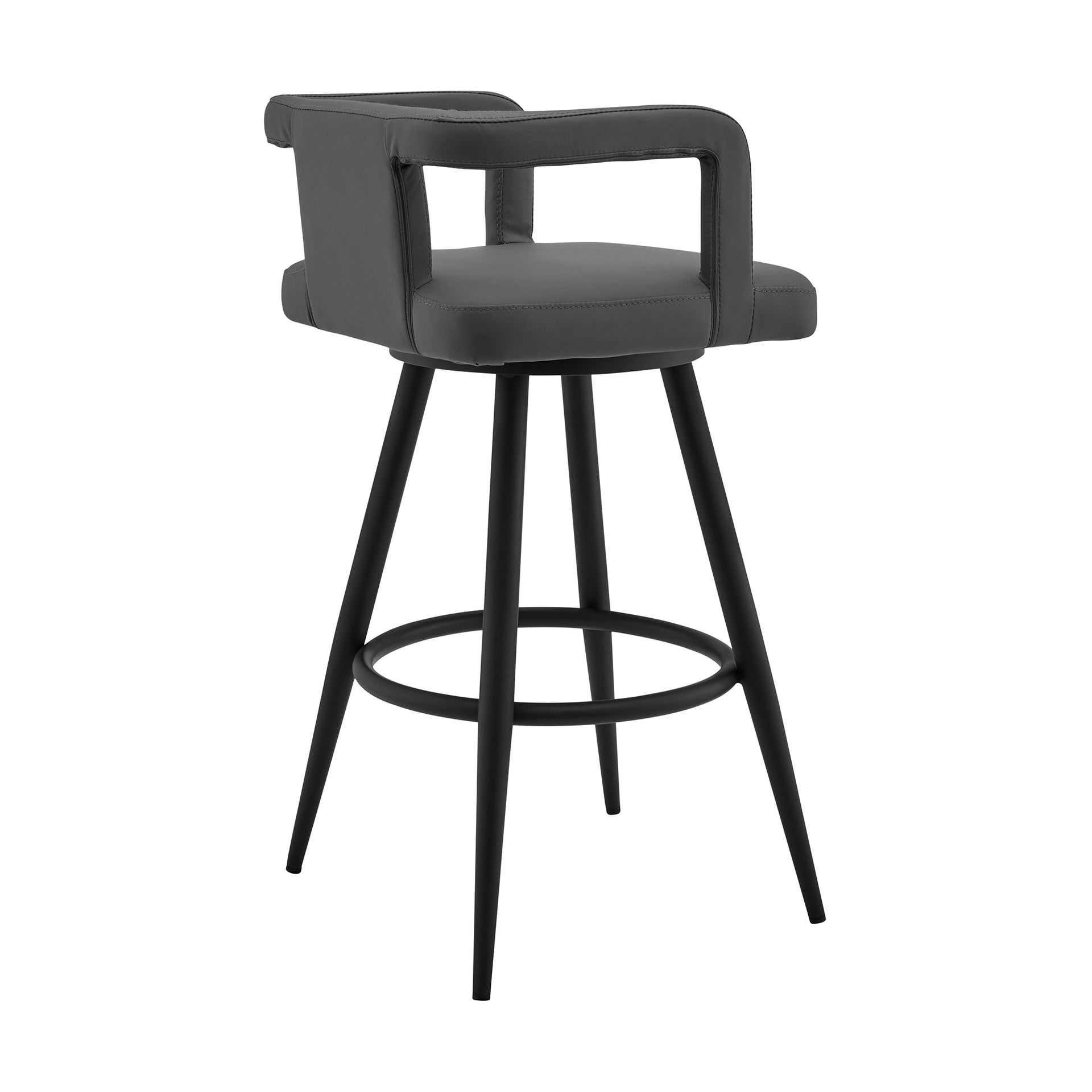 Calden 30" Gray Faux Leather and Black Metal Swivel Bar Stool