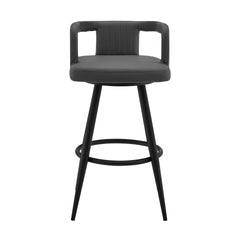 Calden 30" Gray Faux Leather and Black Metal Swivel Bar Stool