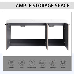48" Wall Mounted Bathroom Vanity with Resin Double Sink & 3 Soft-Close Doors, KD-Packing
