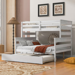 Wood Twin over Full Bunk Bed with Twin Size Trundle, White(Old SKU:GX000448AAK)