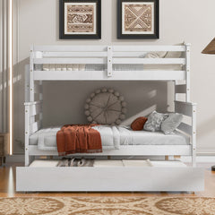 Wood Twin over Full Bunk Bed with Twin Size Trundle, White(Old SKU:GX000448AAK)