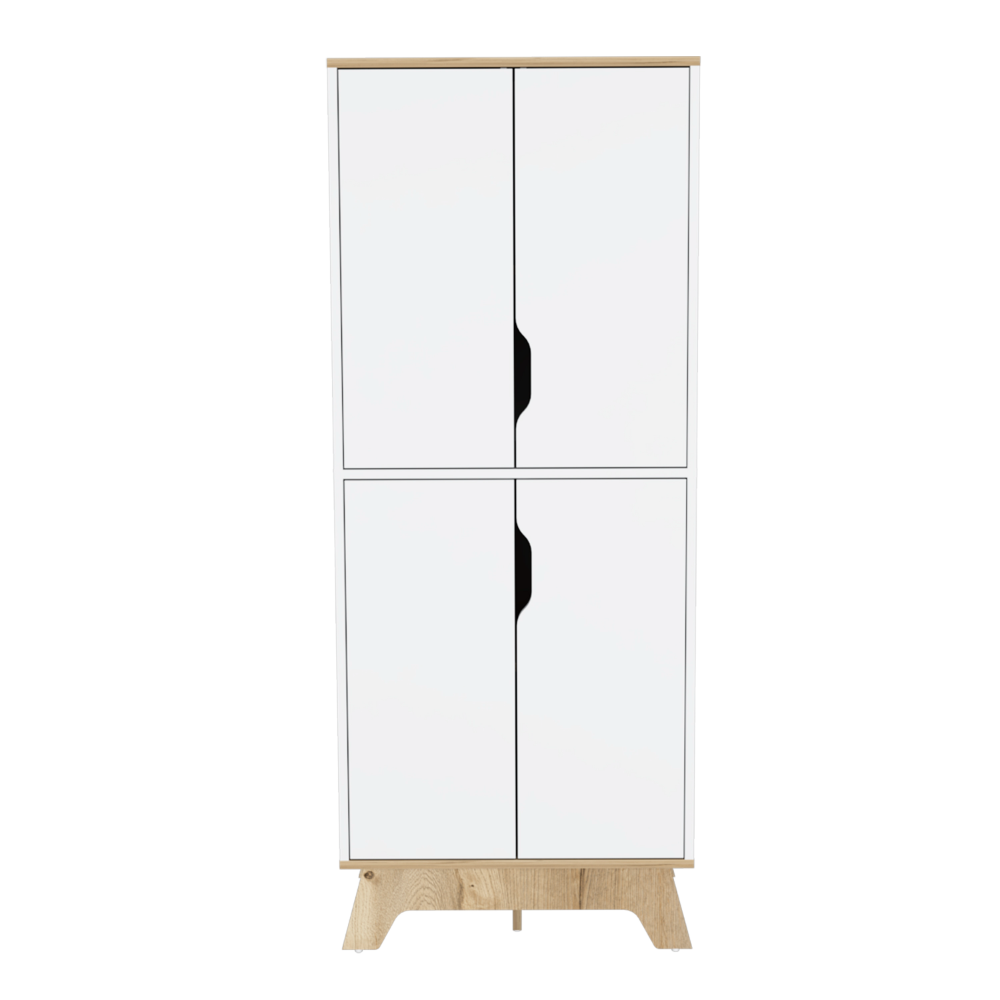 Multistorage cabinet 59" H, four doors, four internal shelves, Light oak / White