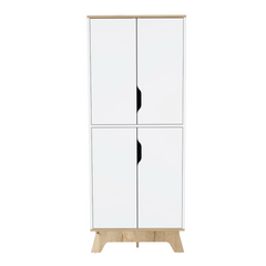 Multistorage cabinet 59" H, four doors, four internal shelves, Light oak / White