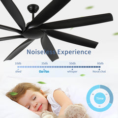 72 inch Ceiling Fans no Light with Remote Control, 8 Reversible Blade, Quiet DC Motor, Timer Function, 6-Speed, Industrial Ceiling Fan for Bedroom Home Kitchen (Black)
