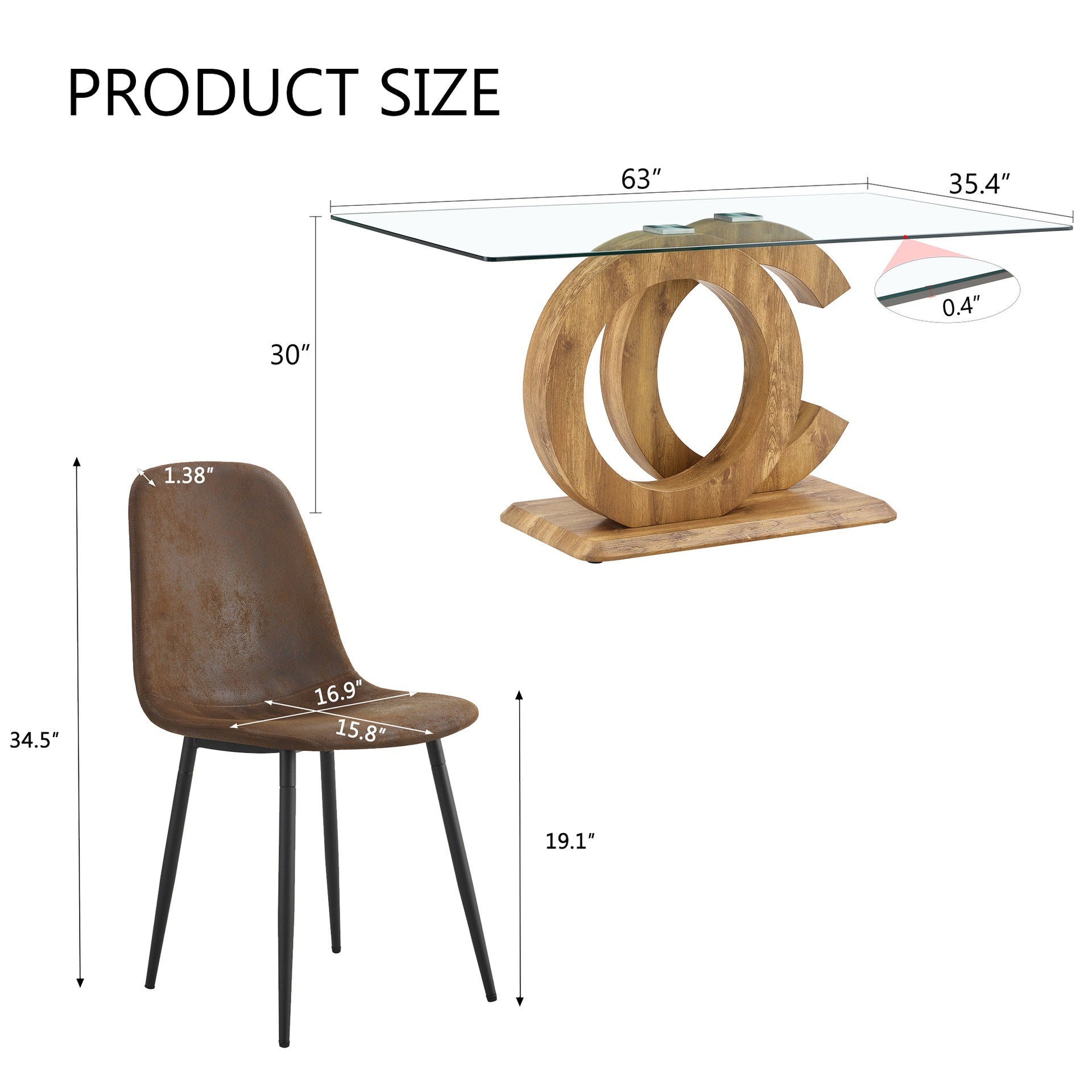 1 table and 6 chairs set.63"x35.4x30" Rectangular Transprant Tempered glass Dining Tabletop with Wood color MDF OC shaped bracket.Paired with 6 brown technology fabric dining chairs.W1151S02013