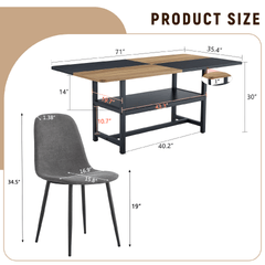 Table and chair set.71*35.4 inch Wooden And Black Spliced Dining Table With Storage Function In The Middle Of The Table Legs.Paired With 6 Chairs Made Of Dark Gray Lnen Fabric.Iron pipe spraying Legs.
