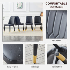 Modern dining chairs, equipped with PU artificial leather backrest cushions and black metal legs, suitable for restaurants, kitchens, and bedrooms. Set of 6 pieces (black+PU leather)C-007