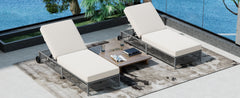 TREXM Outdoor Lounge Chair, Patio Chaise Lounge with 5-Position Backrest, Rattan Outdoor Lounge Chair with Cushion and Wheels for Poolside, Backyard, Garden (Grey+Beige)