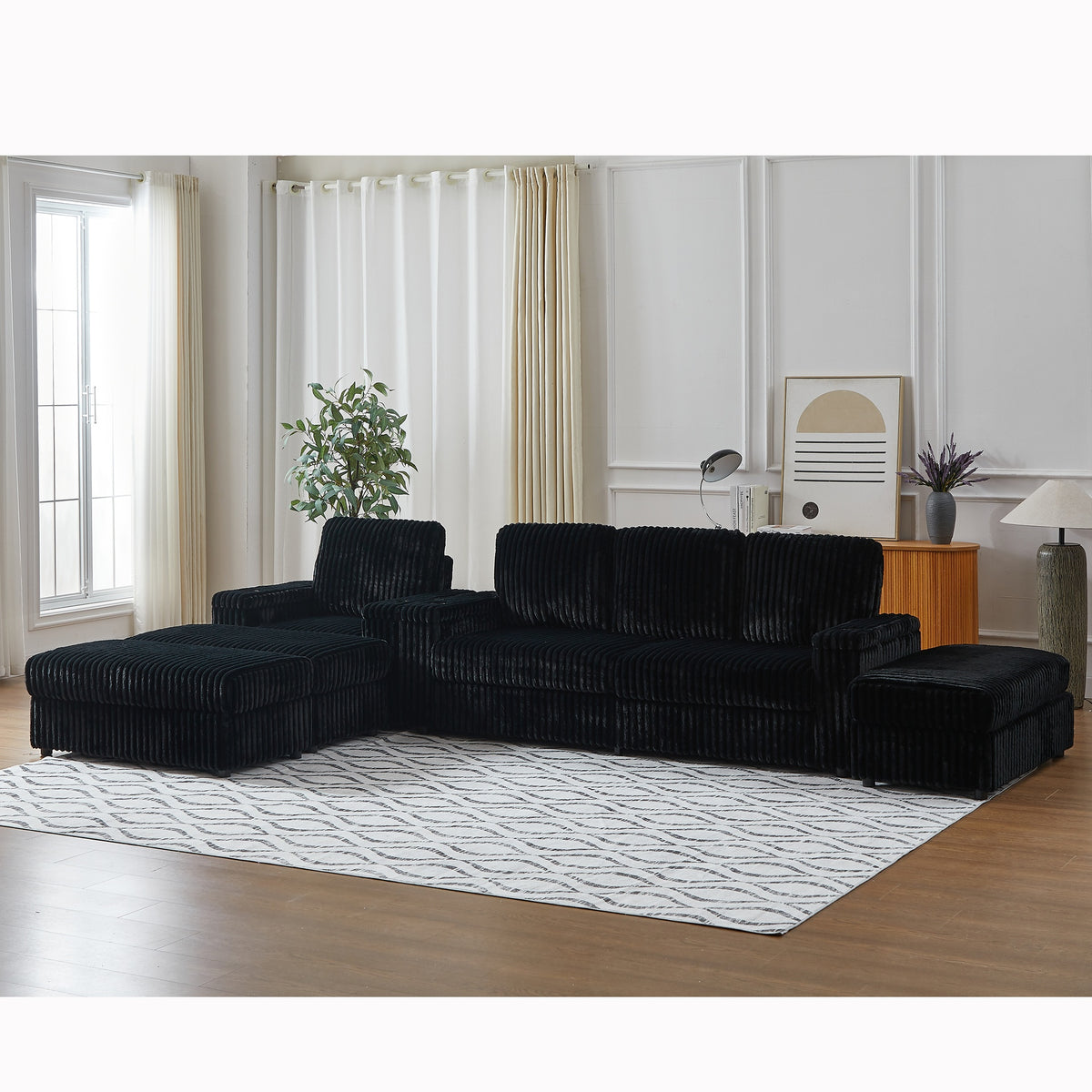 Corduroy single recline With 3-seater sofa ,cup-holding grooves Comfy Sofa- Deep Seat Couch for Living Room